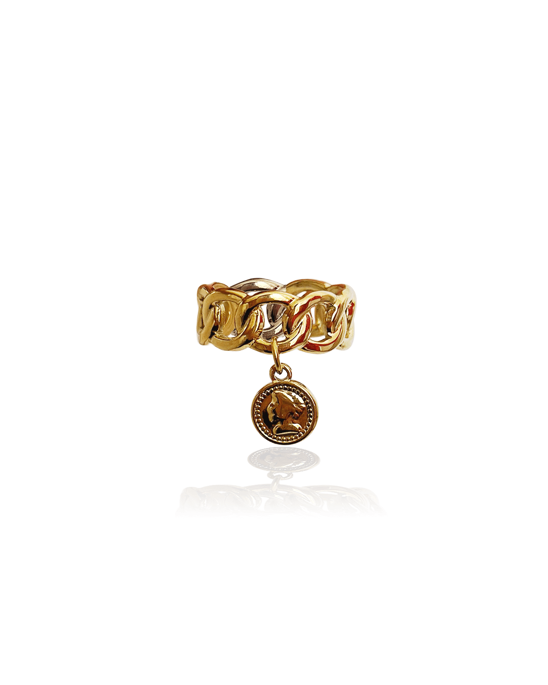 Bague Catena en acier inoxydable doré avec pendentif médaillon, élégante et tendance.