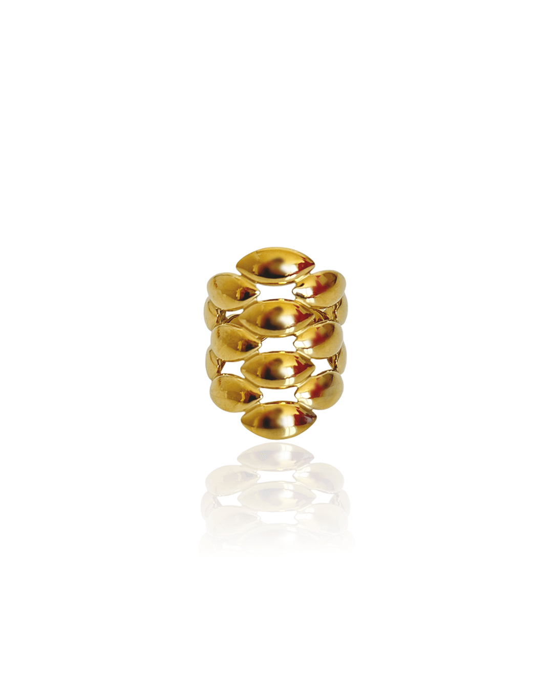 Bague Fiamma en acier inoxydable doré, design élégant et ajustable, résiste à l'eau, pour un look chic.