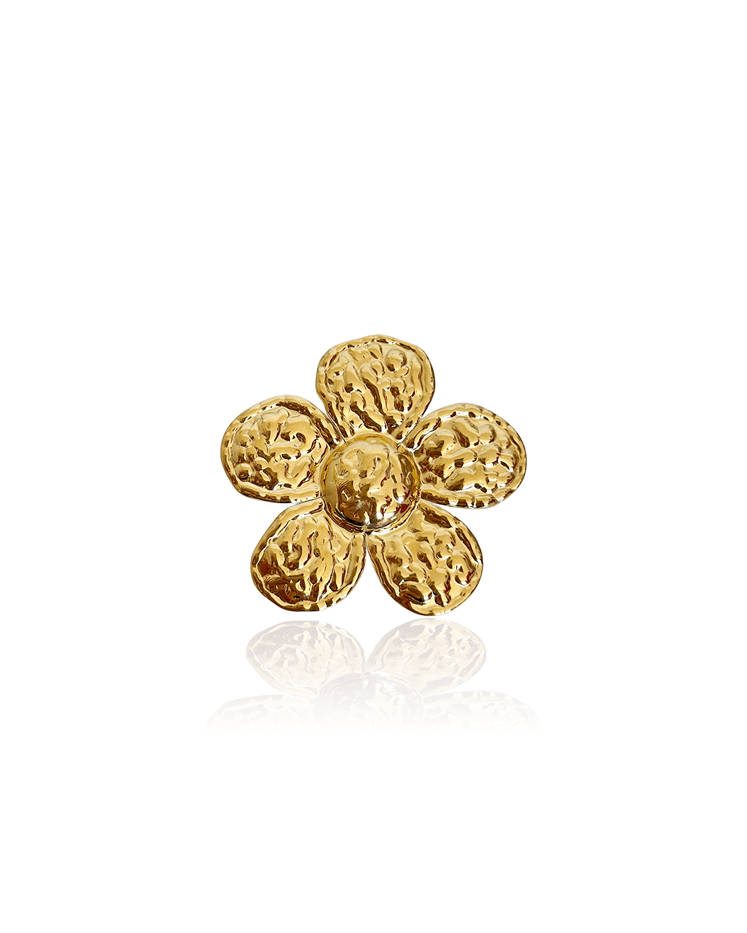 Bague Fiorella en forme de fleur dorée, design texturé, en acier inoxydable, élégante et intemporelle.