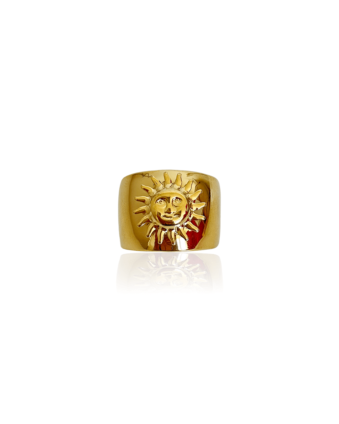 Bague Soleil en acier inoxydable doré, ajustable, élégante et résistante à l'eau, parfaite pour un look chic.