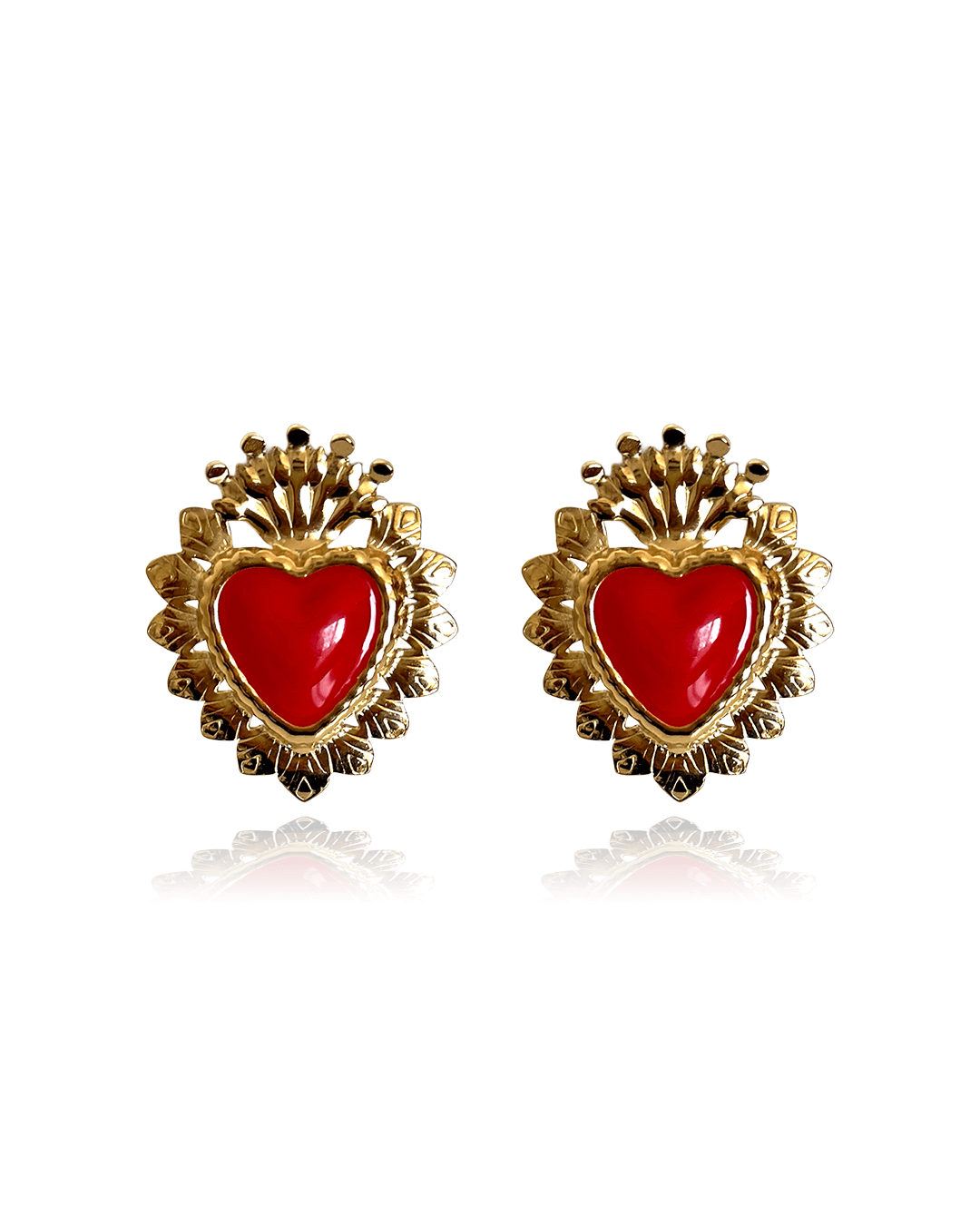 Boucles d'oreilles Amore en acier inoxydable avec cœur rouge, élégant bijou chic et intemporel.