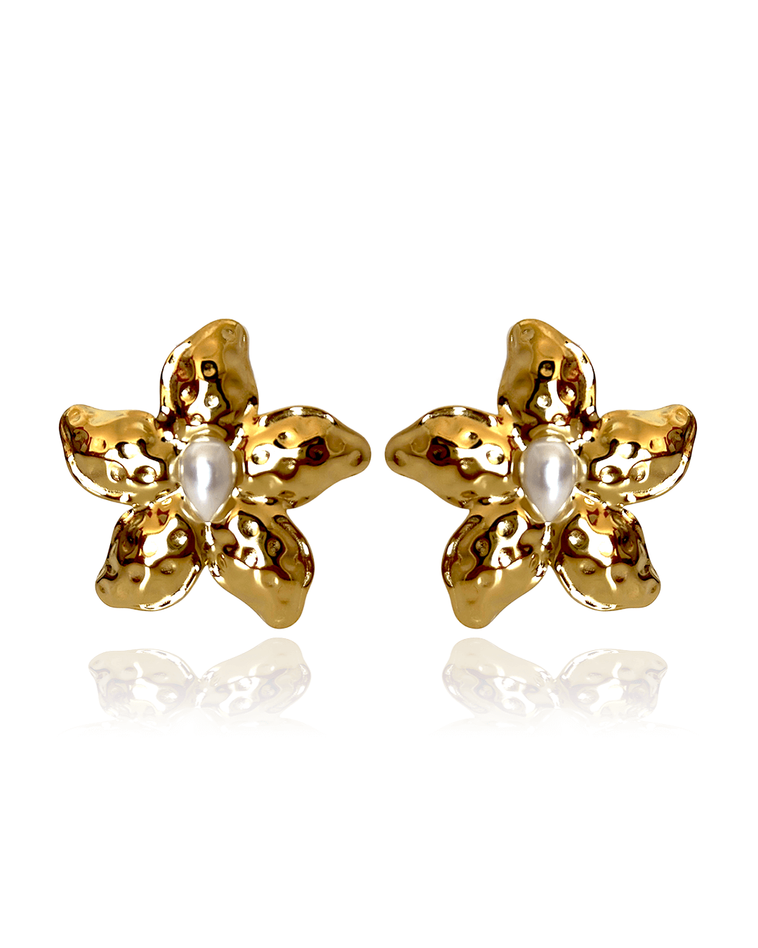 Boucles d'oreilles Fiore di Mare en acier inoxydable doré avec perles, élégance féminine et tendance.
