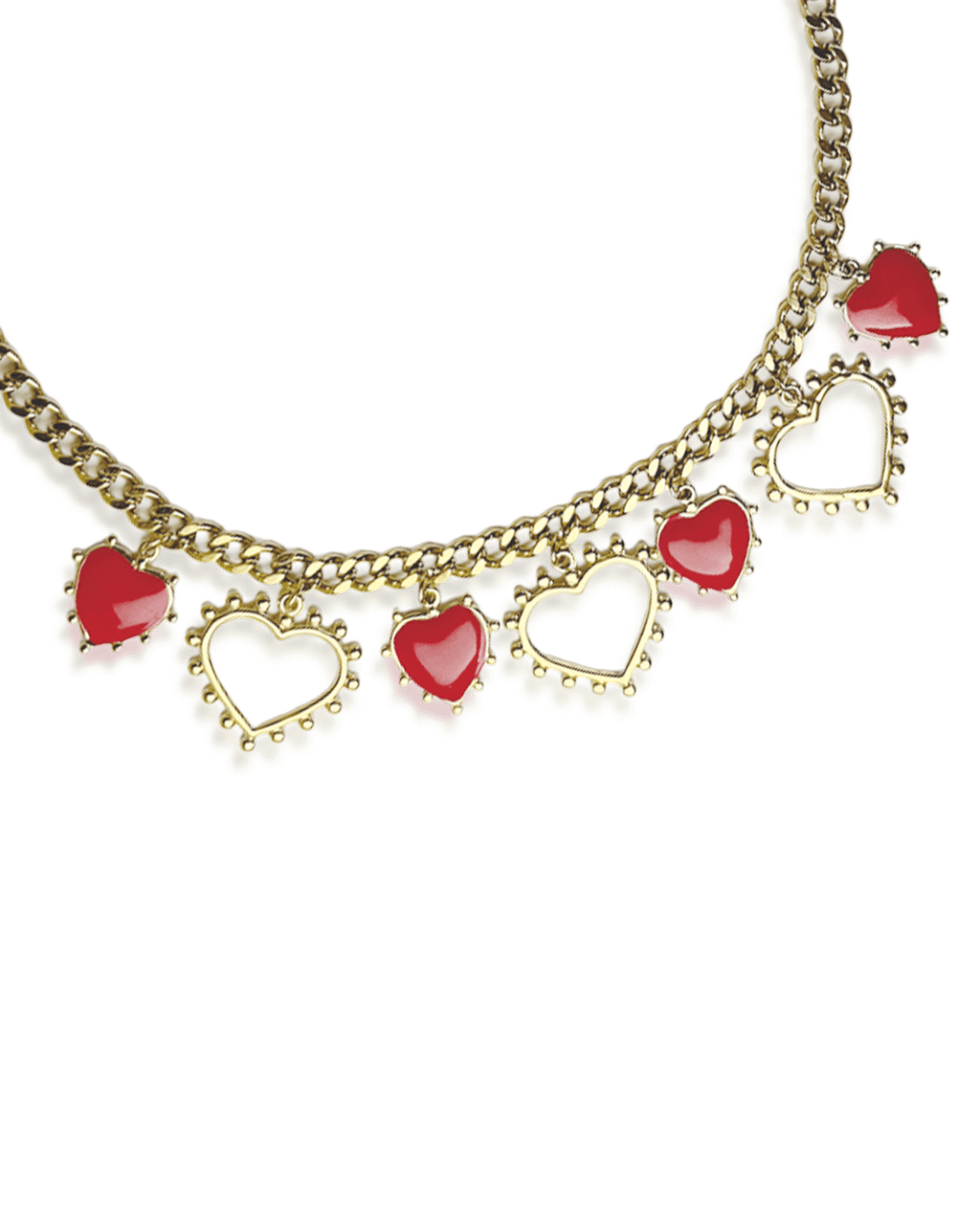 Collier Set Amore avec pendentifs en cœur rouge et blanc, en acier inoxydable doré, élégant et féminin.