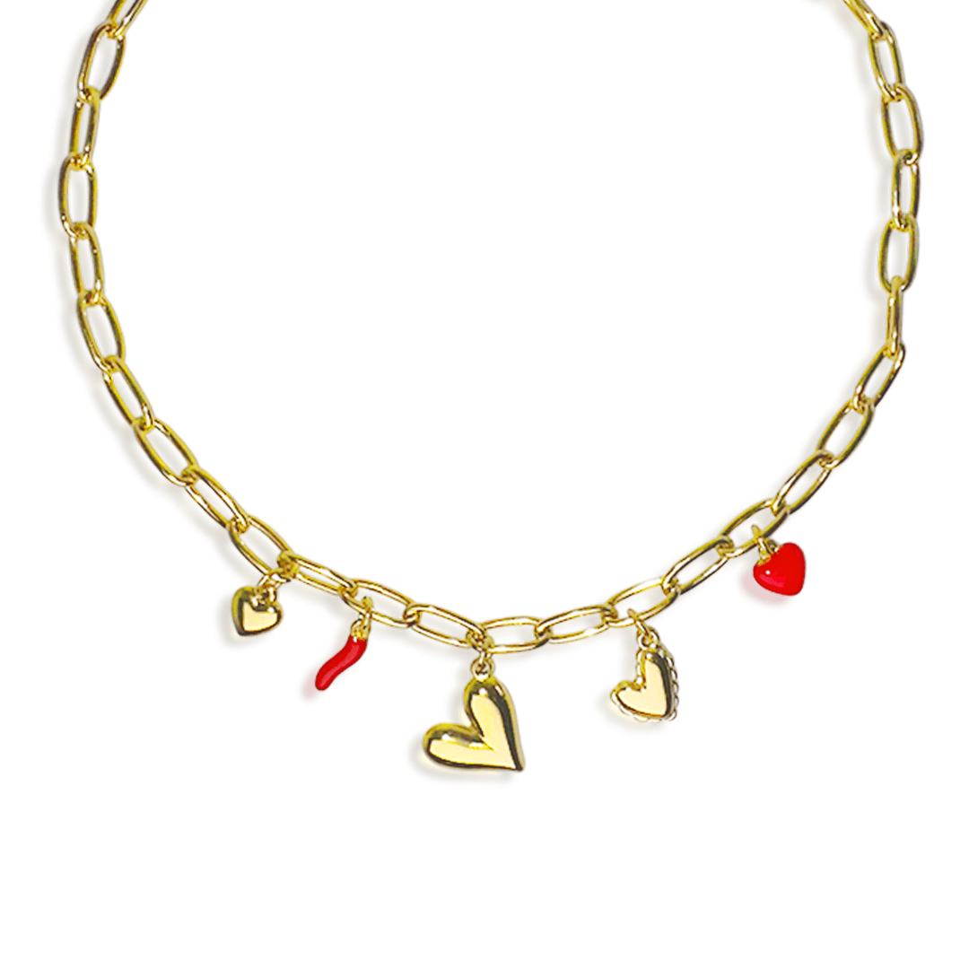 Collier Dolce Cuoricino en acier inoxydable avec pendentifs coeurs, bijoux chic et intemporels, tendance féminine.