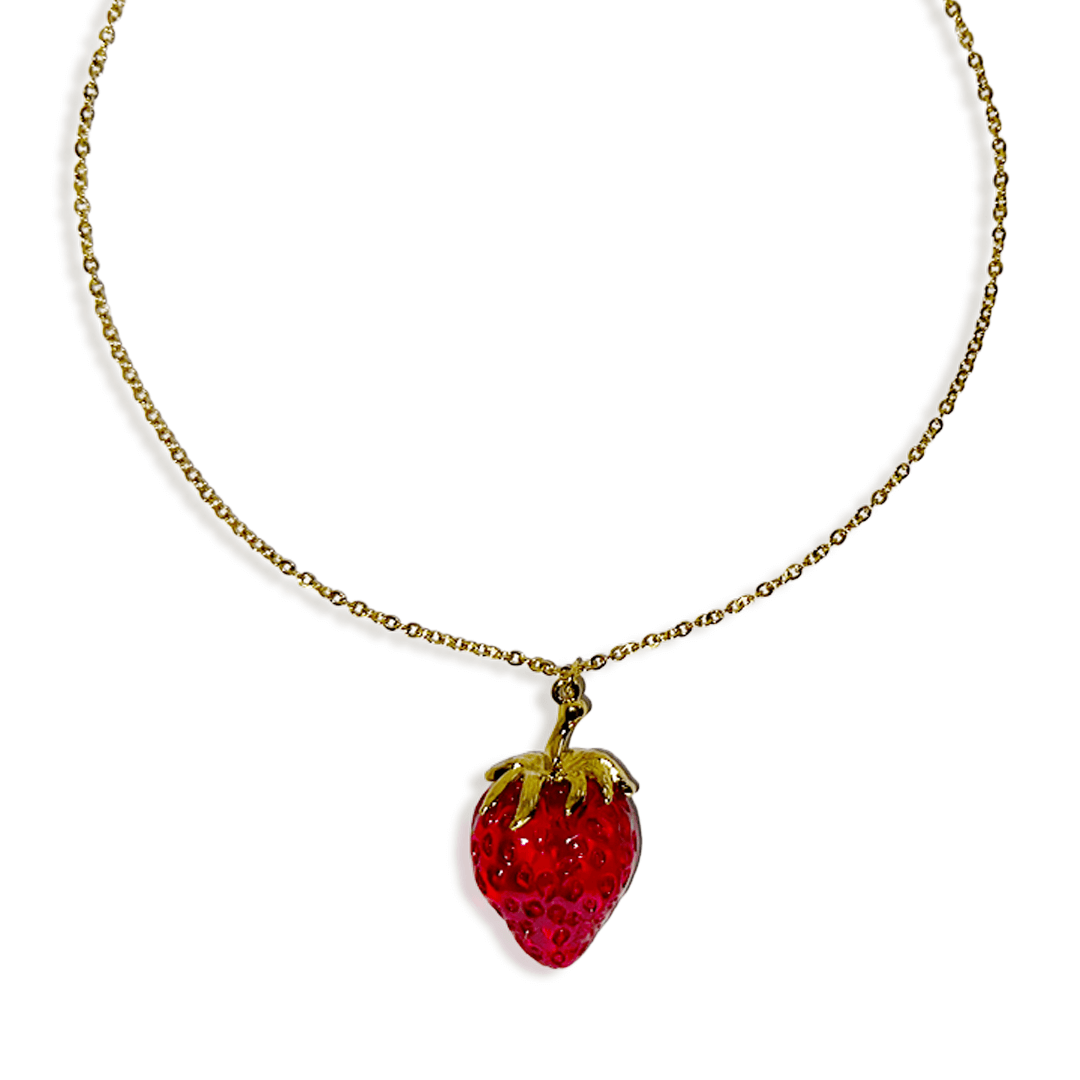 Collier Fragola avec pendentif fraise en acier inoxydable, élégant et intemporel, chic pour les bijoux féminins.