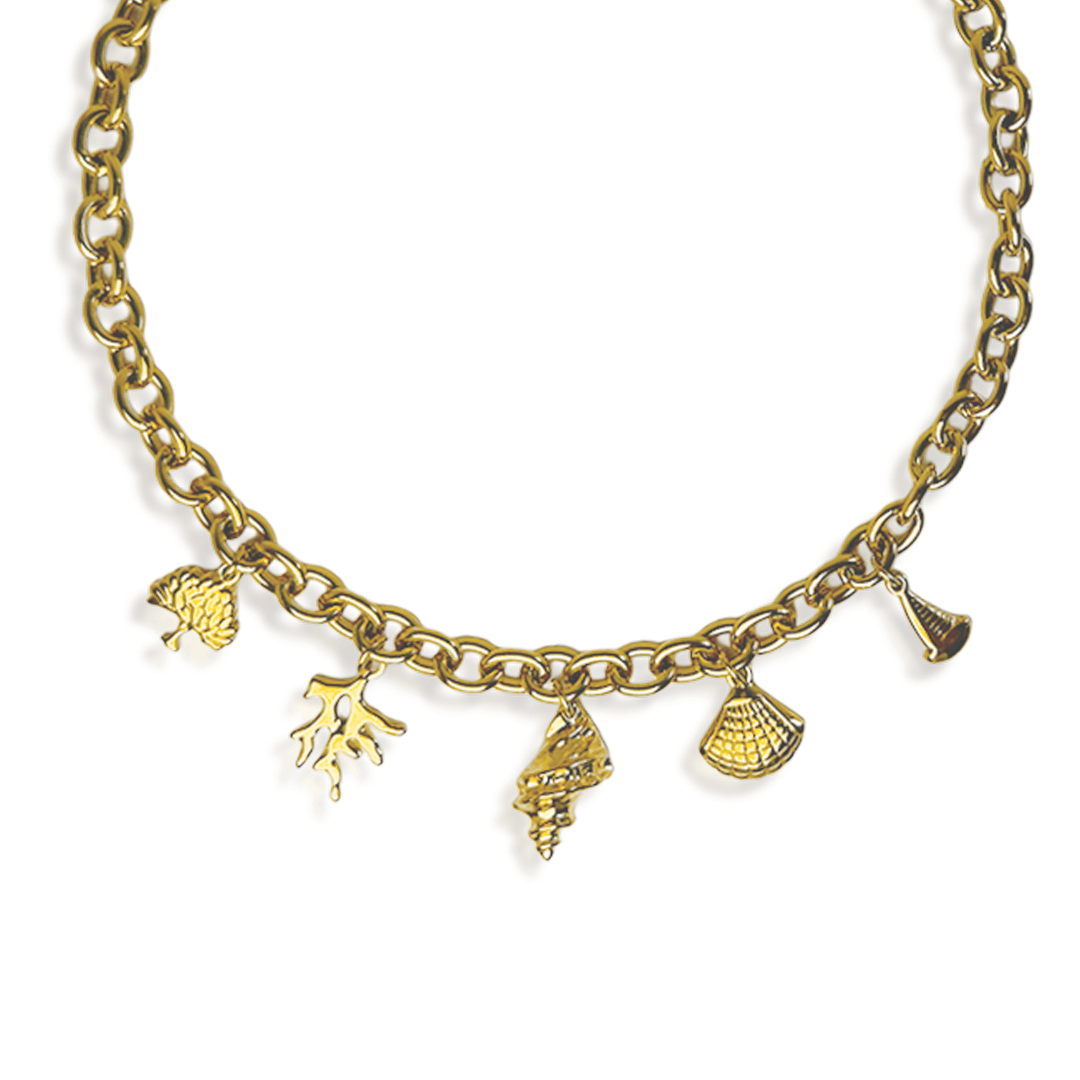 Collier Sabbia doré à maillons avec pendentifs coquillages, en acier inoxydable, Chic et intemporel, Sorella Bijoux.