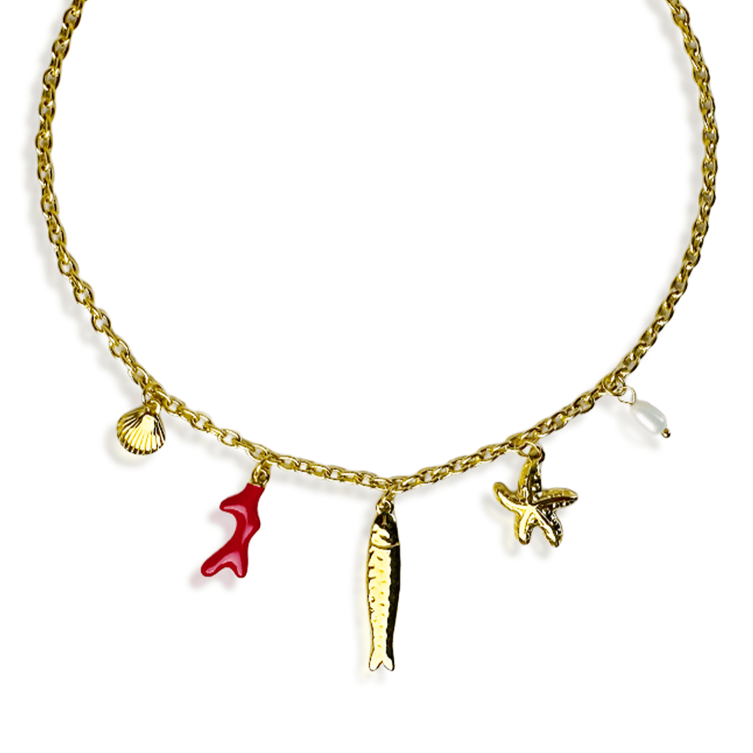 Collier Sirena en acier inoxydable avec pendentifs marins, chic et élégant, idéal pour un look intemporel.