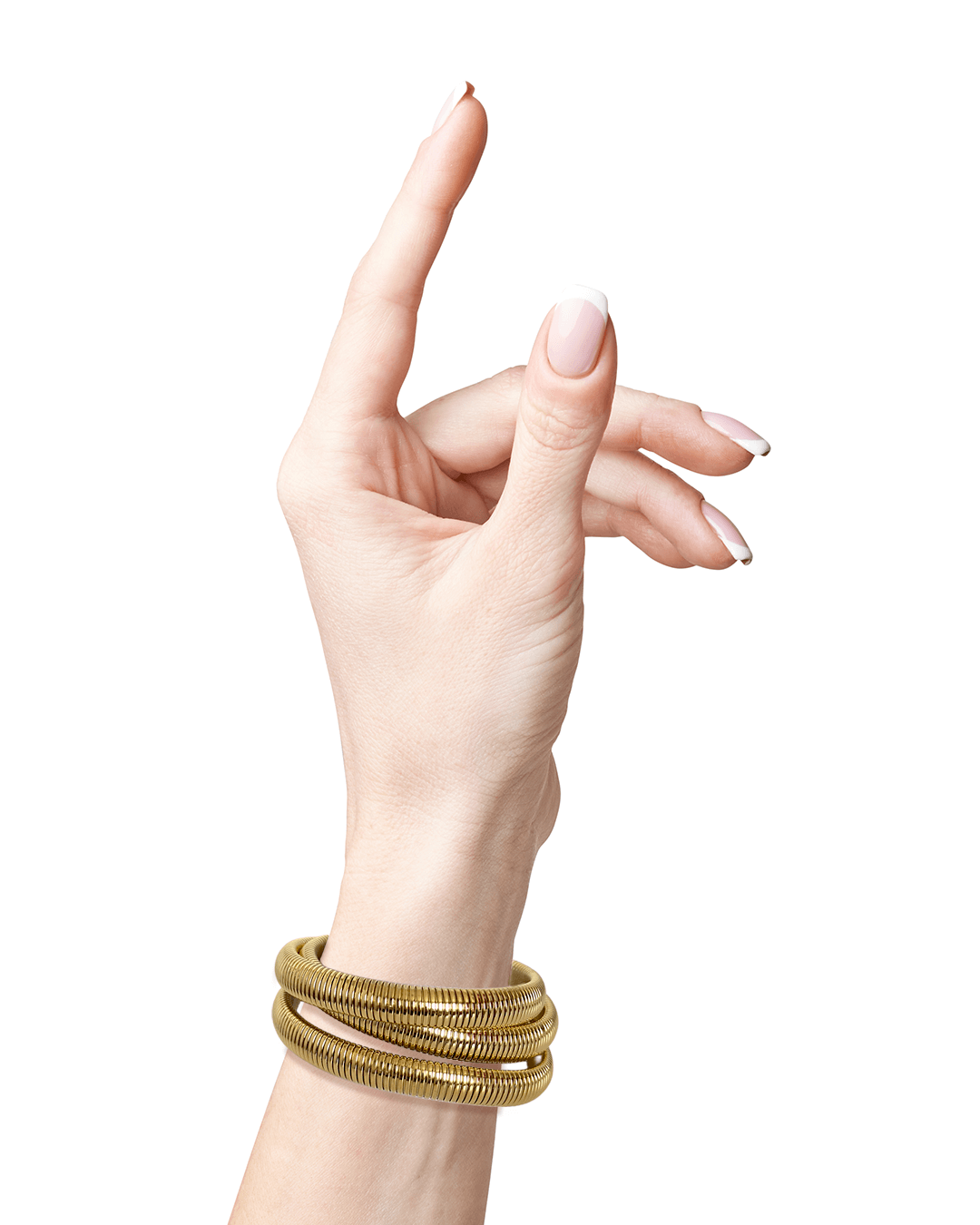 Bracelet Linea Serpente en acier inoxydable porté sur une main féminine, élégant et chic.